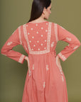 Embroidered Chikankari Kaftan in Desert Flower