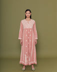 Embroidered Chikankari Kaftan in Rosette Pink