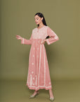 Embroidered Chikankari Kaftan in Rosette Pink