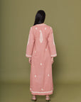 Embroidered Chikankari Kaftan in Rosette Pink