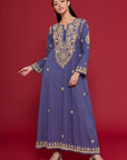 Embroidered Chikankari Kaftan in Bijou Blue