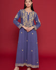 Embroidered Chikankari Kaftan in Bijou Blue
