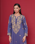 Embroidered Chikankari Kaftan in Bijou Blue