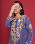 Embroidered Chikankari Kaftan in Bijou Blue