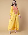 Chikankari Kaftan in Amber Yellow