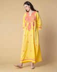 Chikankari Kaftan in Amber Yellow