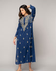 Chikankari Kaftan in Bijou Blue