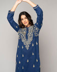 Chikankari Kaftan in Bijou Blue