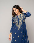 Chikankari Kaftan in Bijou Blue