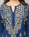 Chikankari Kaftan in Bijou Blue