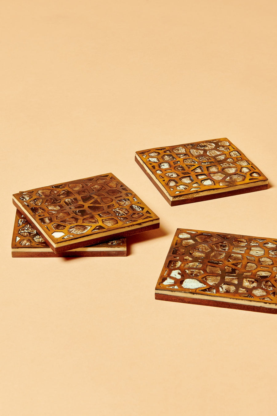 Brass Inlaid Brown Coasters (Set of 4)