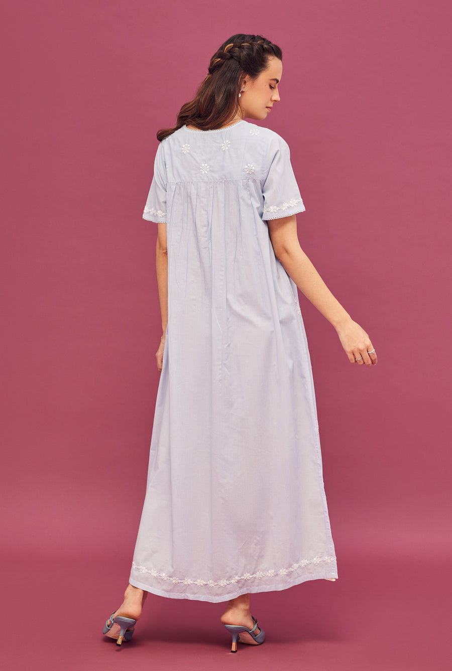 Noor Soft Blue Short Sleeve Cotton Nightdress