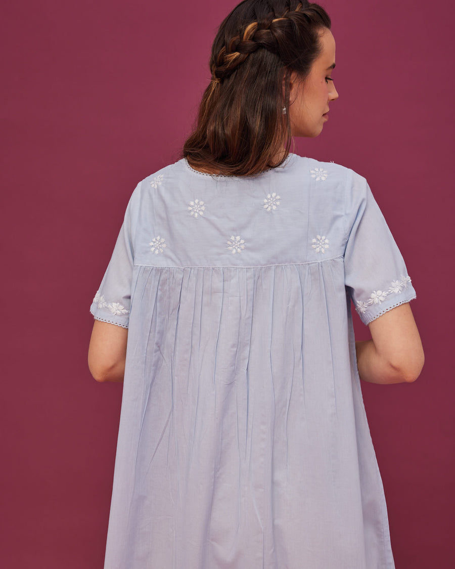 Noor Soft Blue Short Sleeve Cotton Nightdress