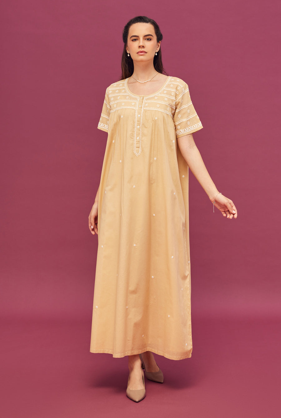 Noor Cream Cotton Nightdress
