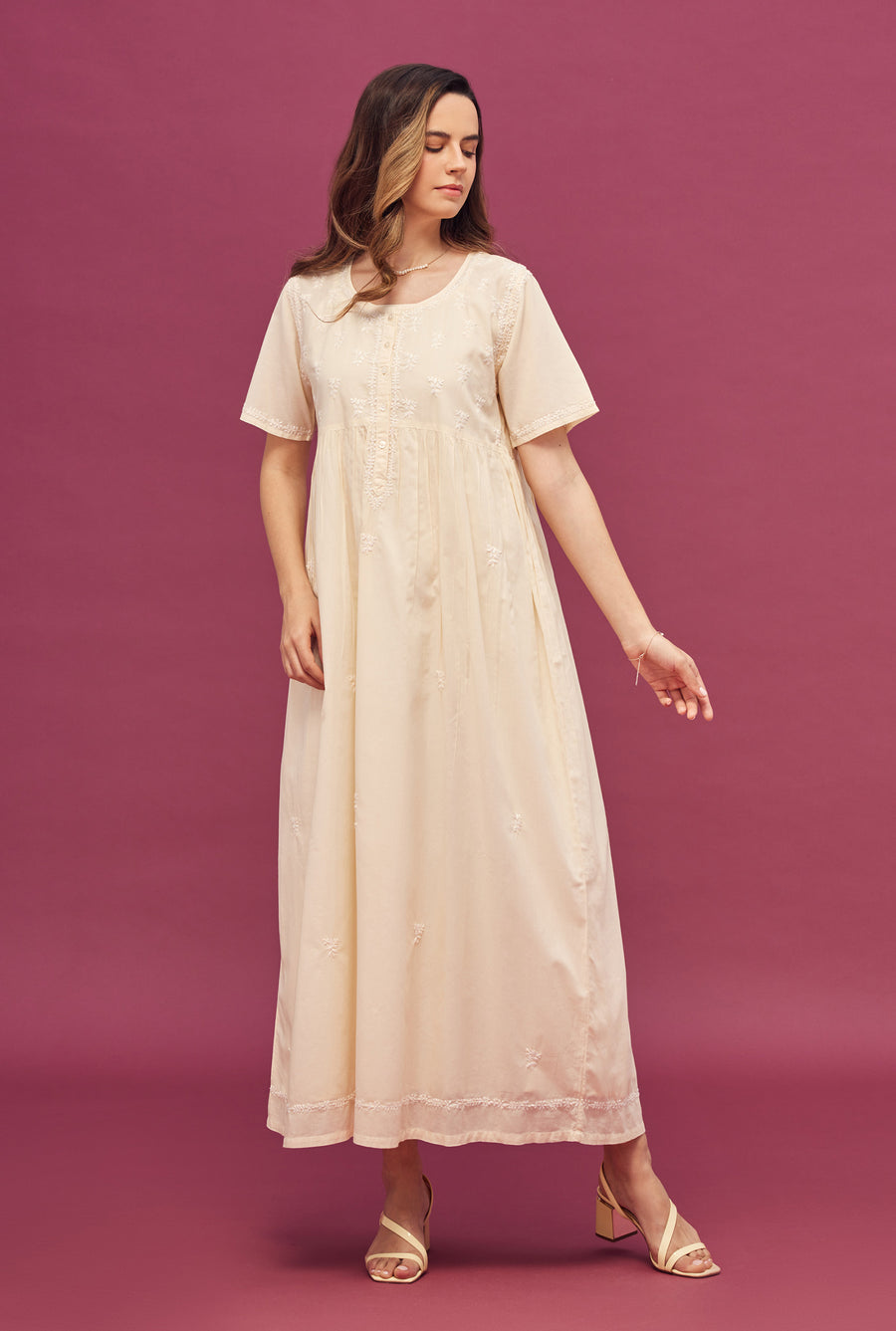 Noor Honey Yellow Short Sleeve Cotton Nightdress