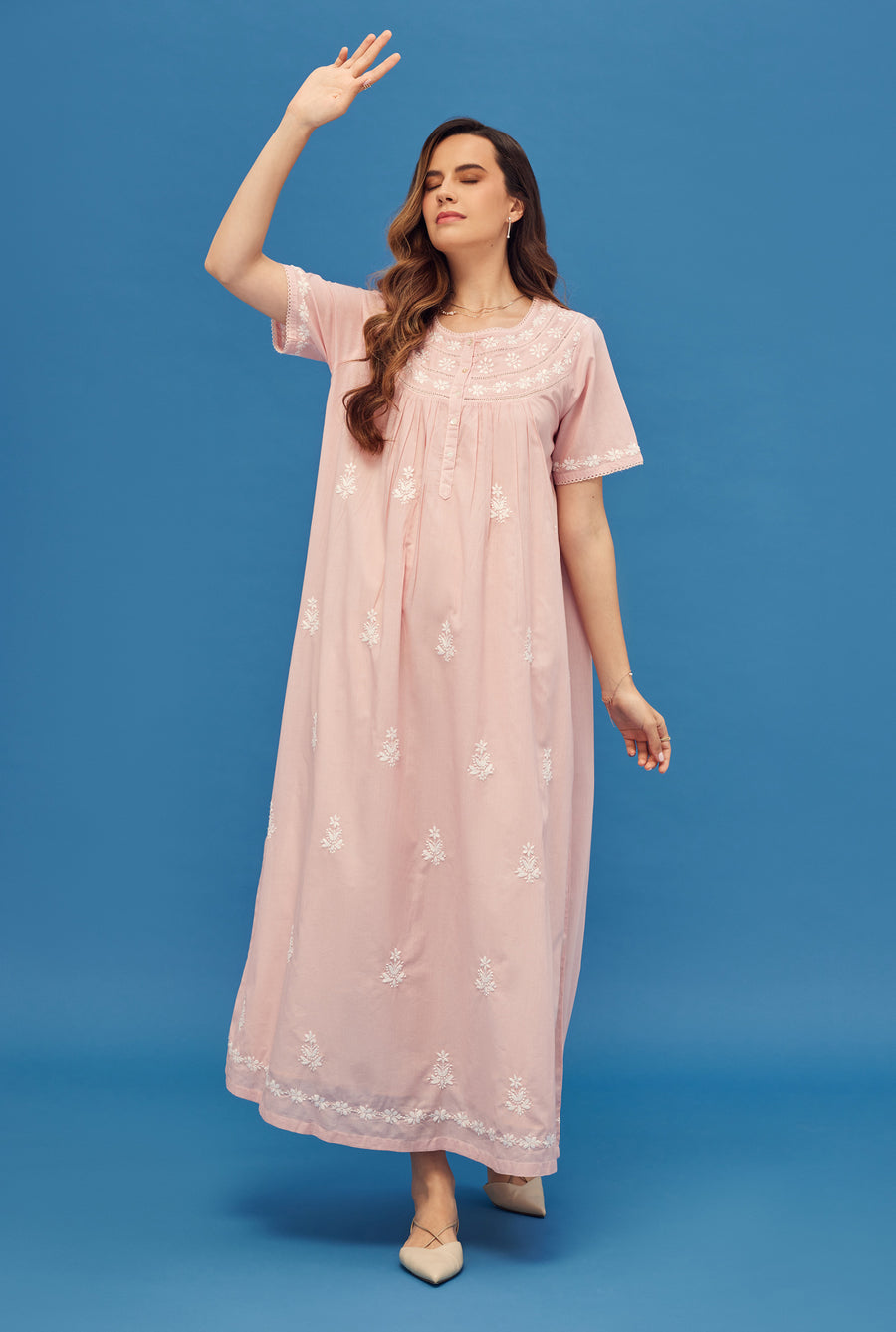 Noor Soft Pink Short Sleeve Cotton Nightdress
