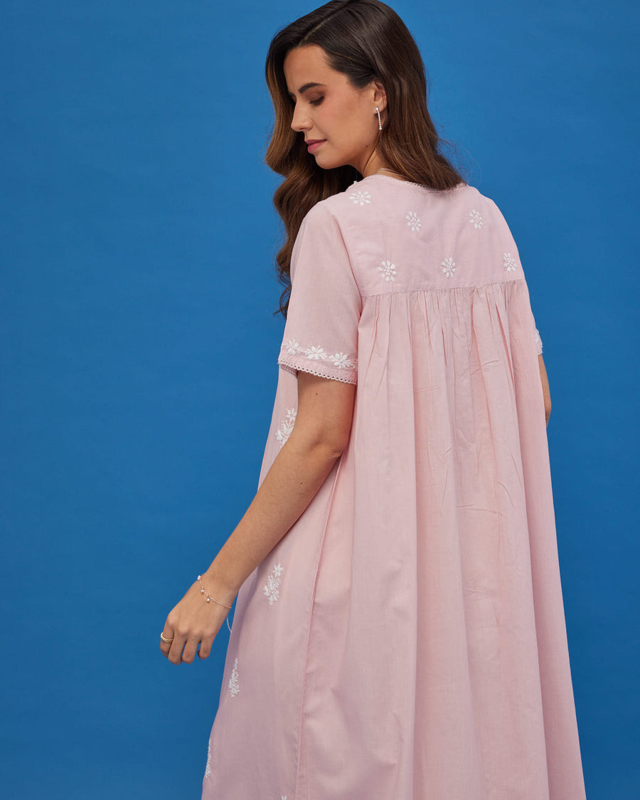 Noor Soft Pink Short Sleeve Cotton Nightdress