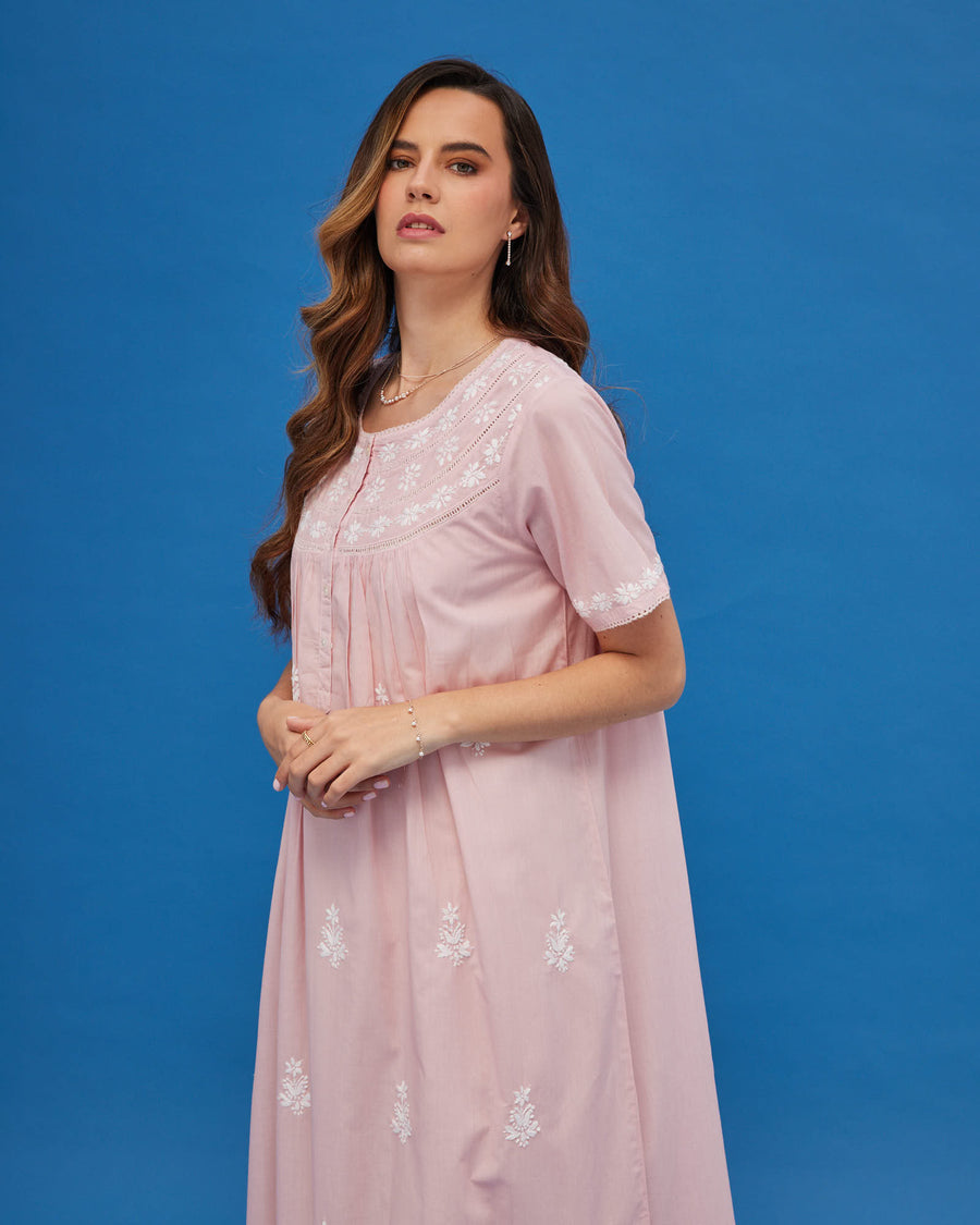 Noor Soft Pink Short Sleeve Cotton Nightdress