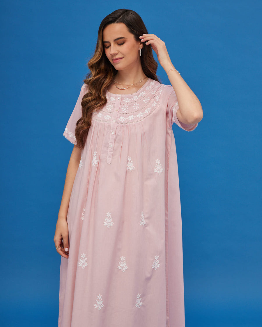 Noor Soft Pink Short Sleeve Cotton Nightdress