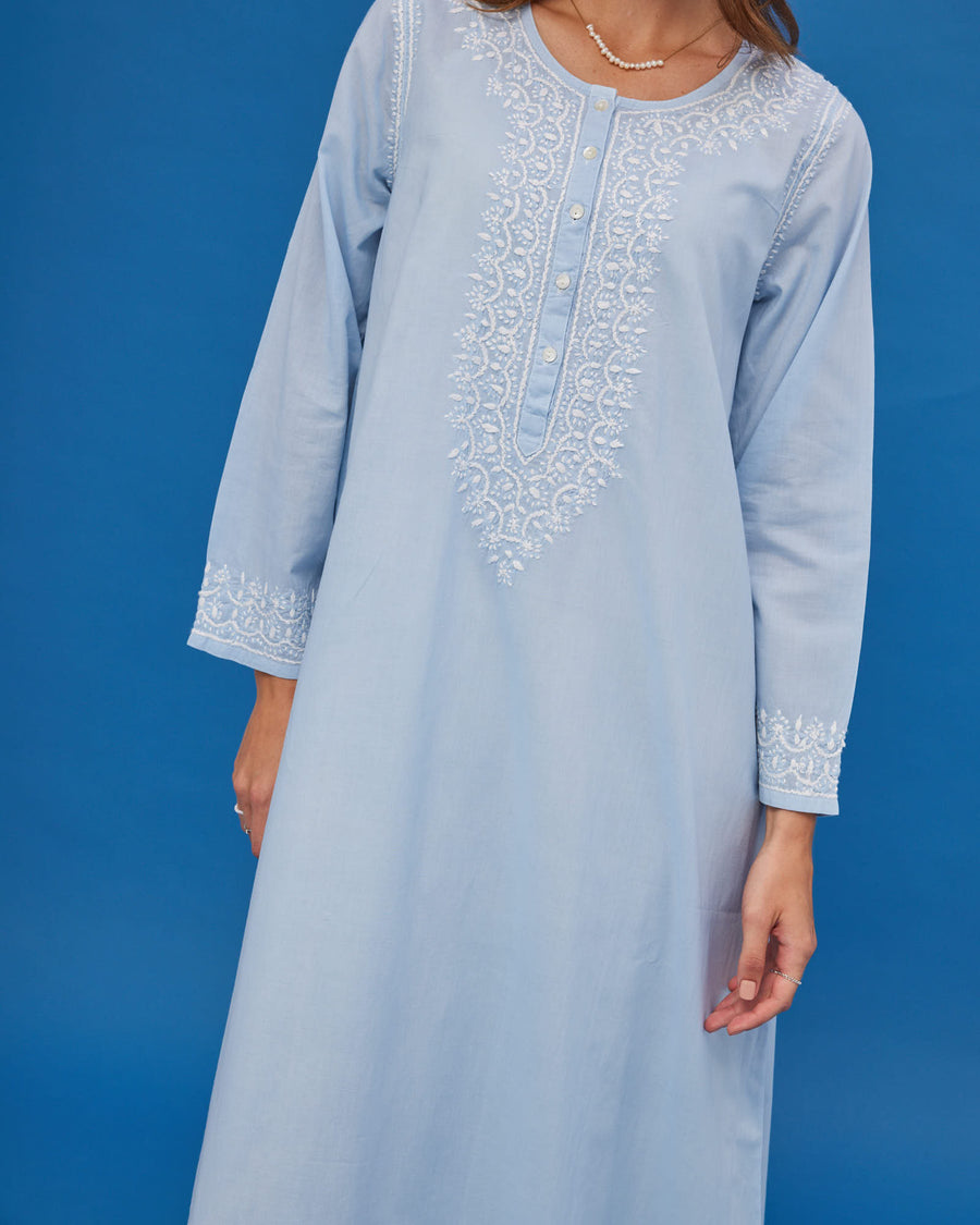 Noor Soft Blue Full Sleeve Nightdress