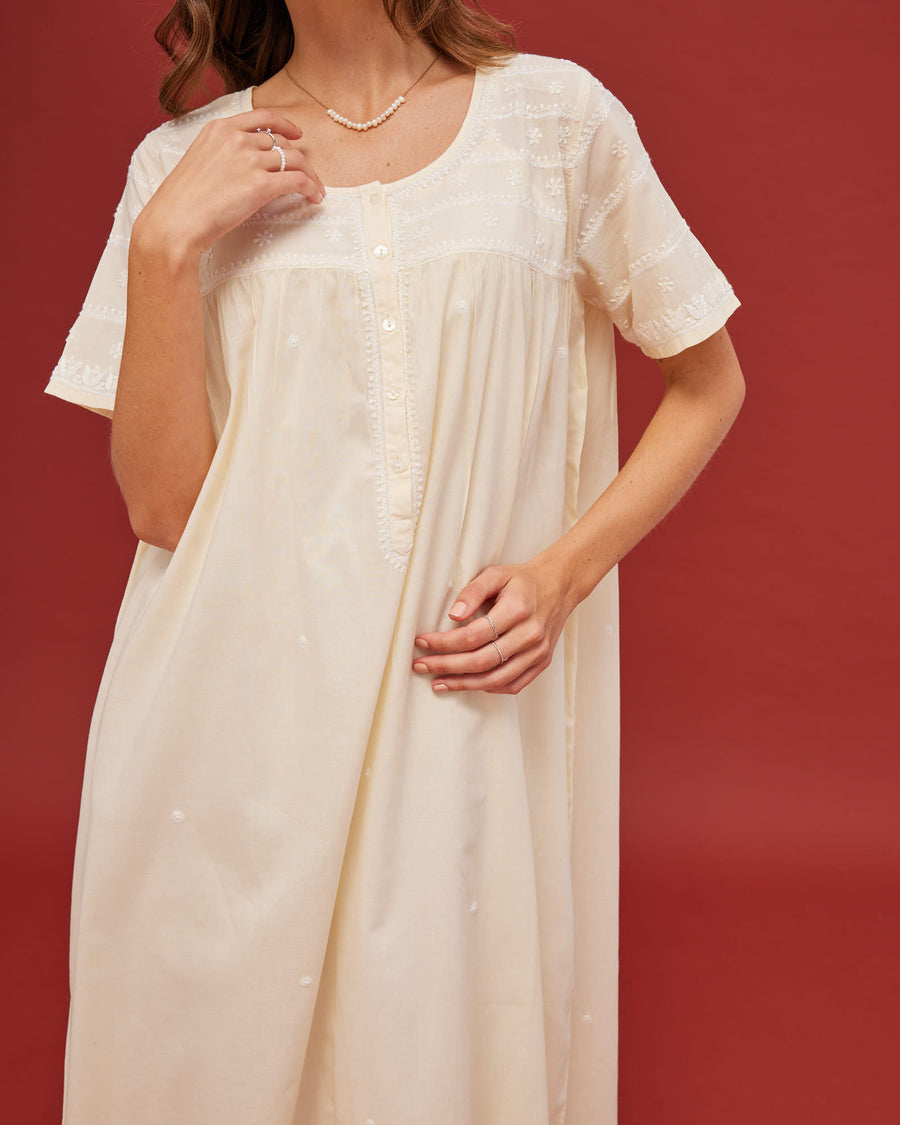 Noor Honey Yellow Cotton Nightdress
