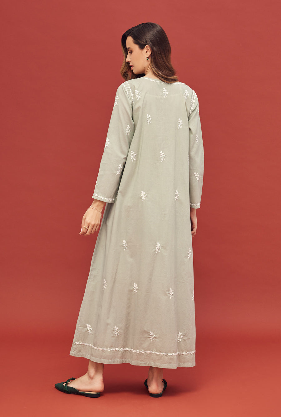 Noor Light Sage Full Sleeve Cotton Nightdress
