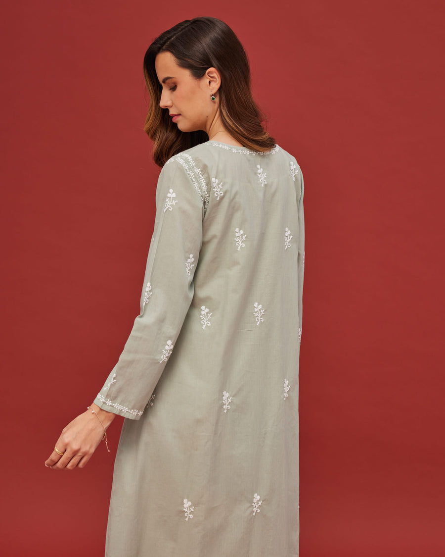 Noor Light Sage Full Sleeve Cotton Nightdress