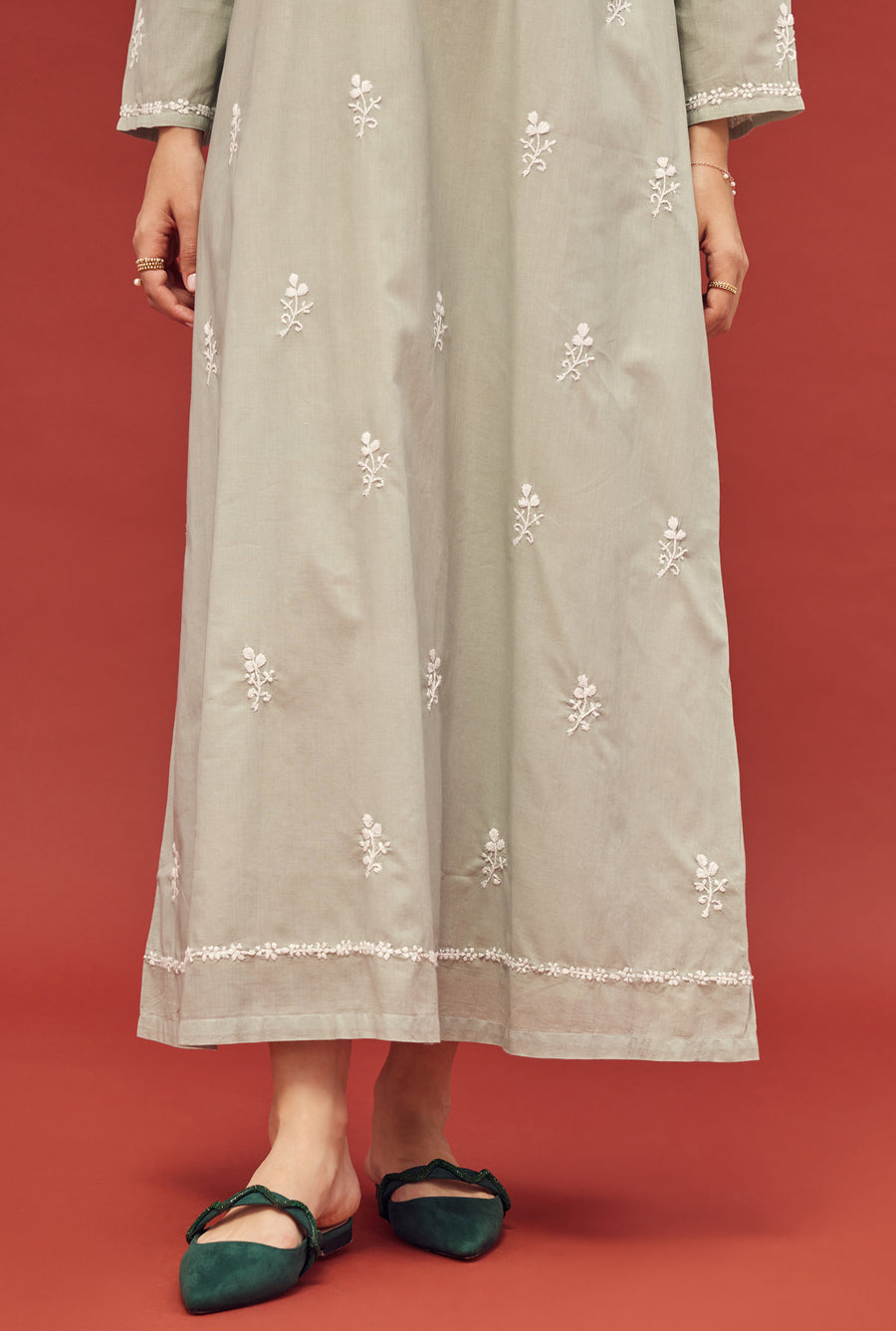 Noor Light Sage Full Sleeve Cotton Nightdress