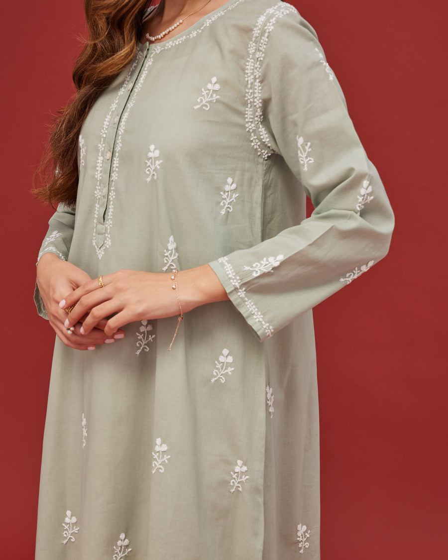 Noor Light Sage Full Sleeve Cotton Nightdress