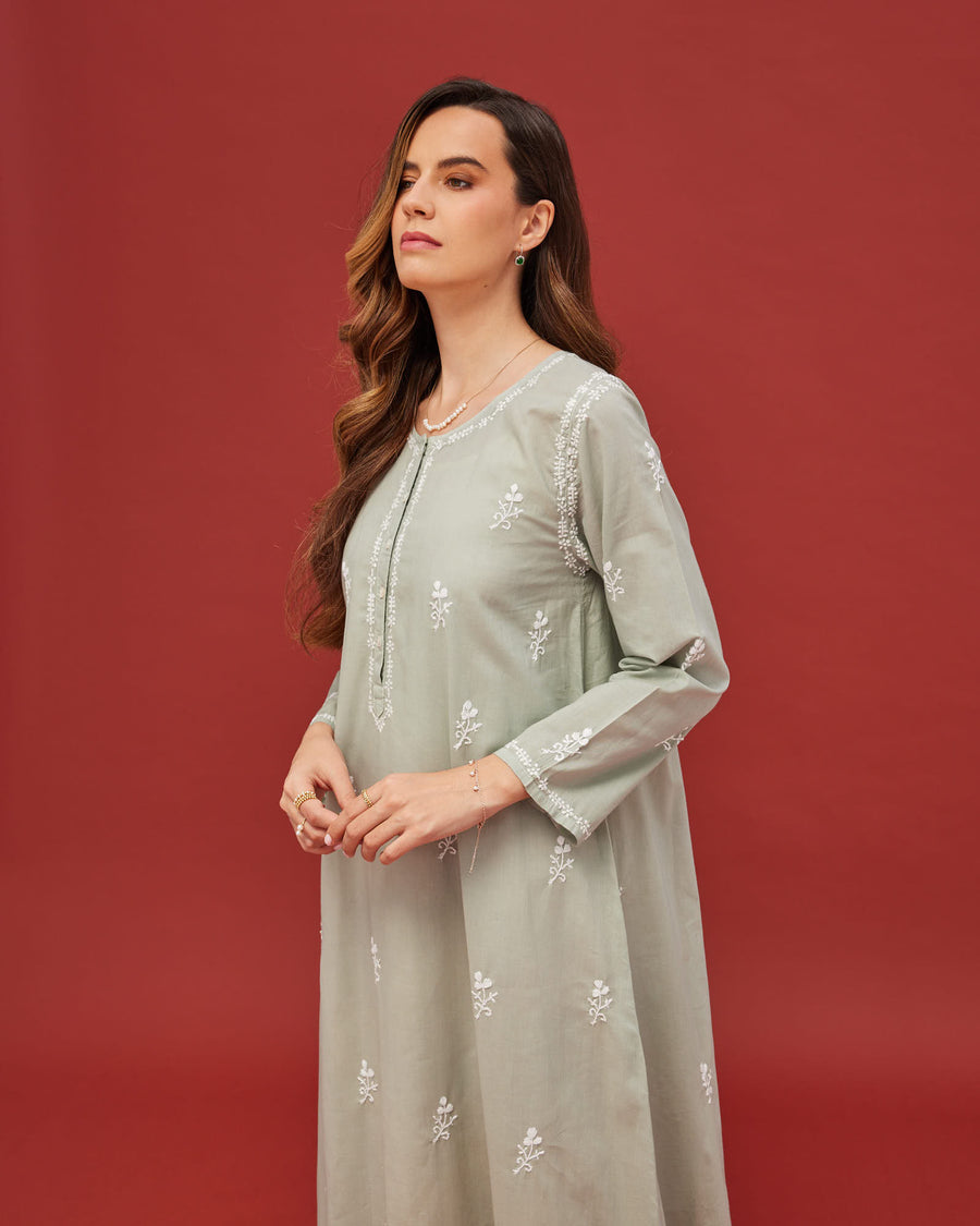 Noor Light Sage Full Sleeve Cotton Nightdress