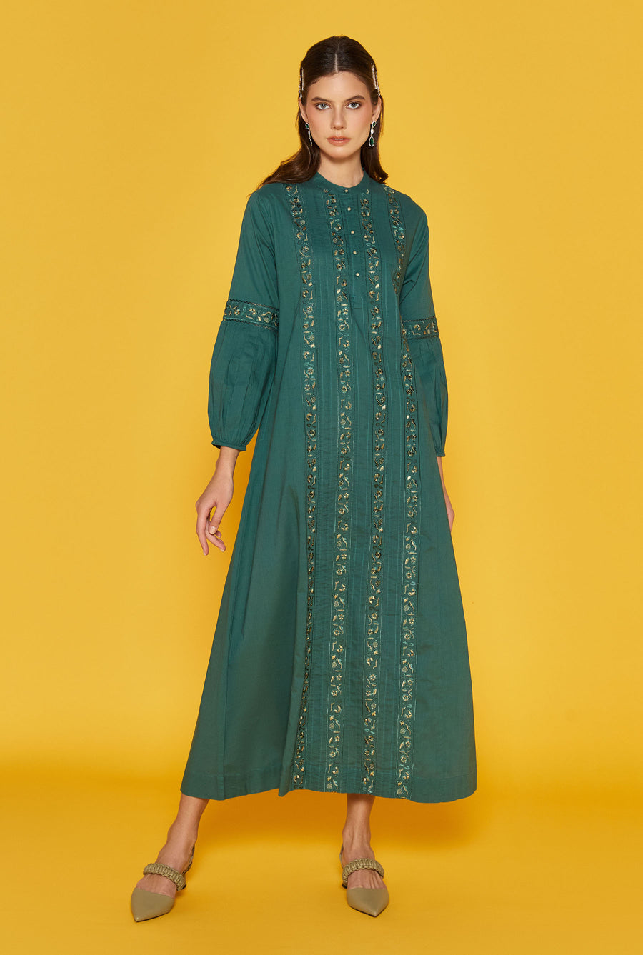 Beatrice Forest Green Cotton Kaftan