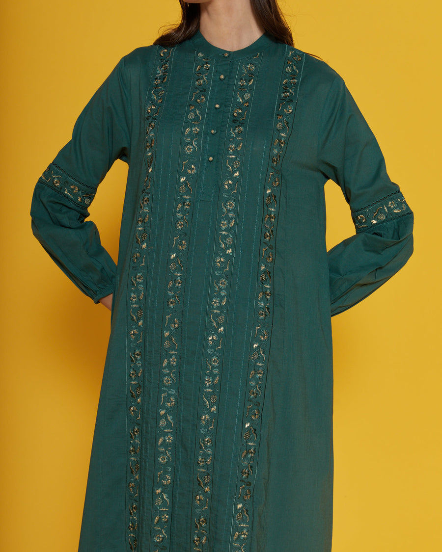 Beatrice Forest Green Cotton Kaftan