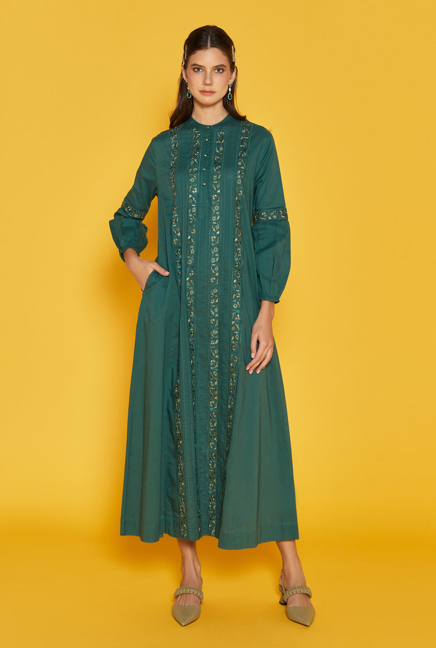 Beatrice Forest Green Cotton Kaftan