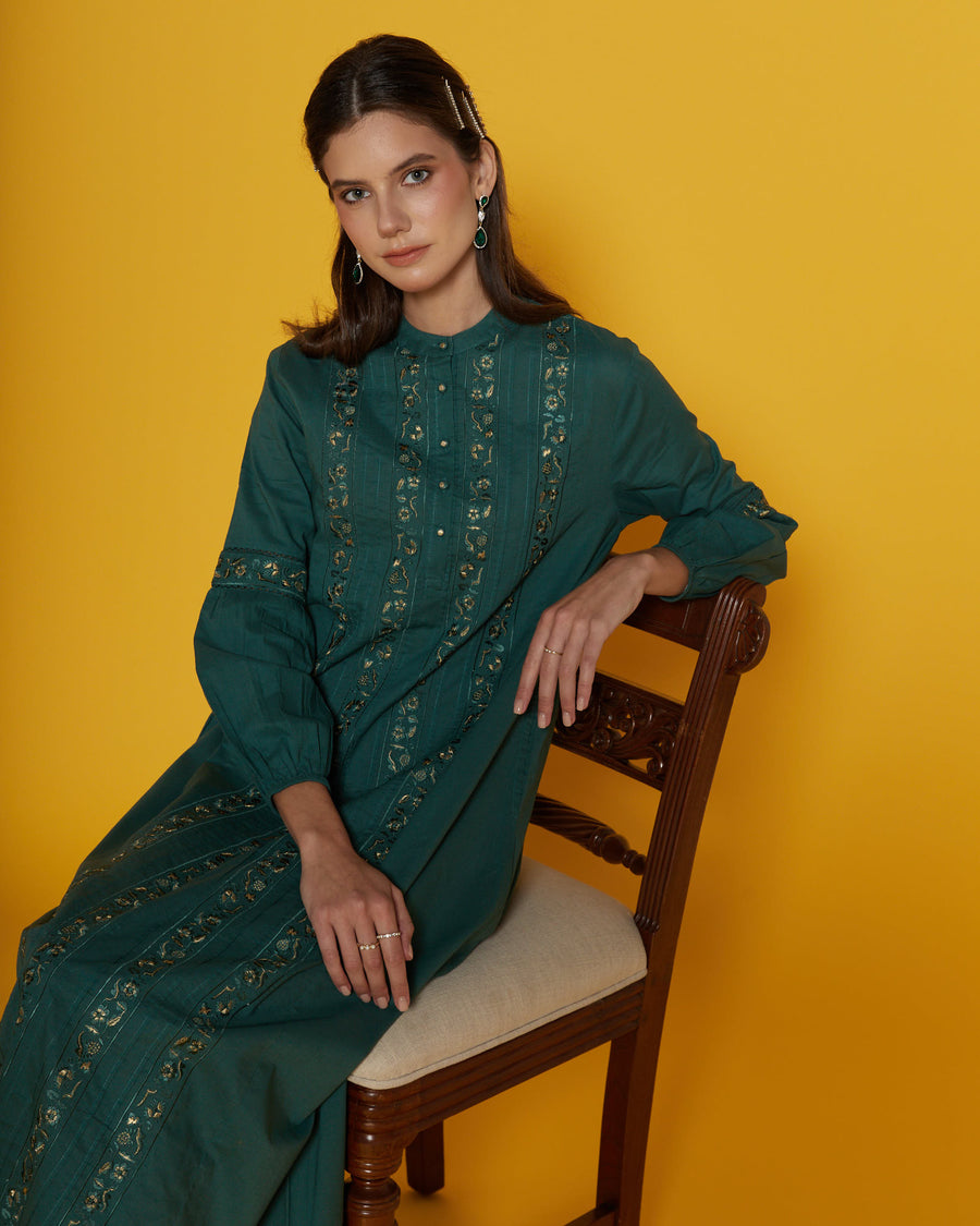 Beatrice Forest Green Cotton Kaftan
