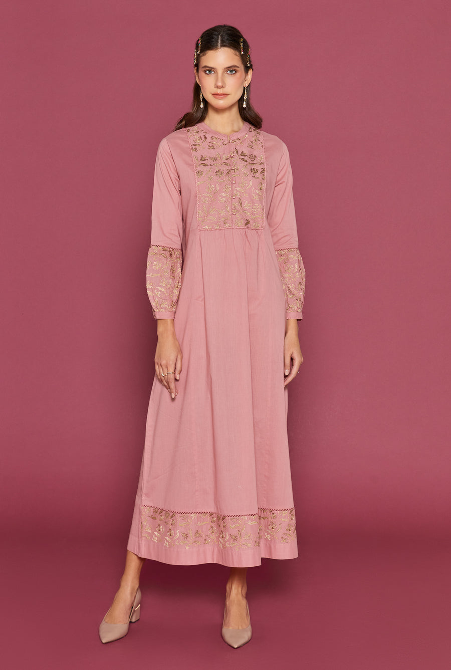 Perdita Rose Blush Cotton  Kaftan