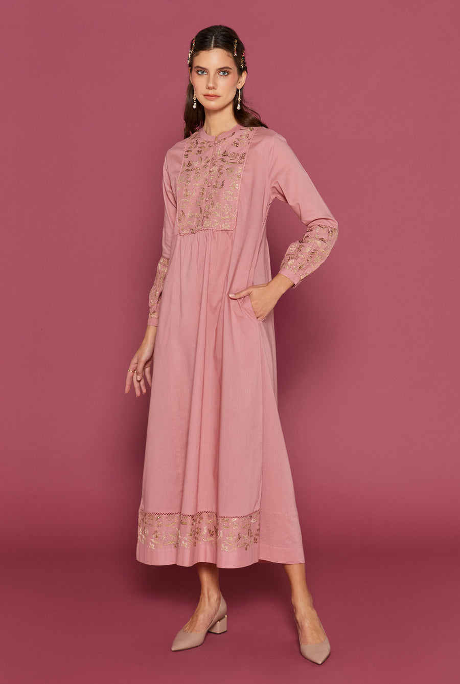 Perdita Rose Blush Cotton  Kaftan