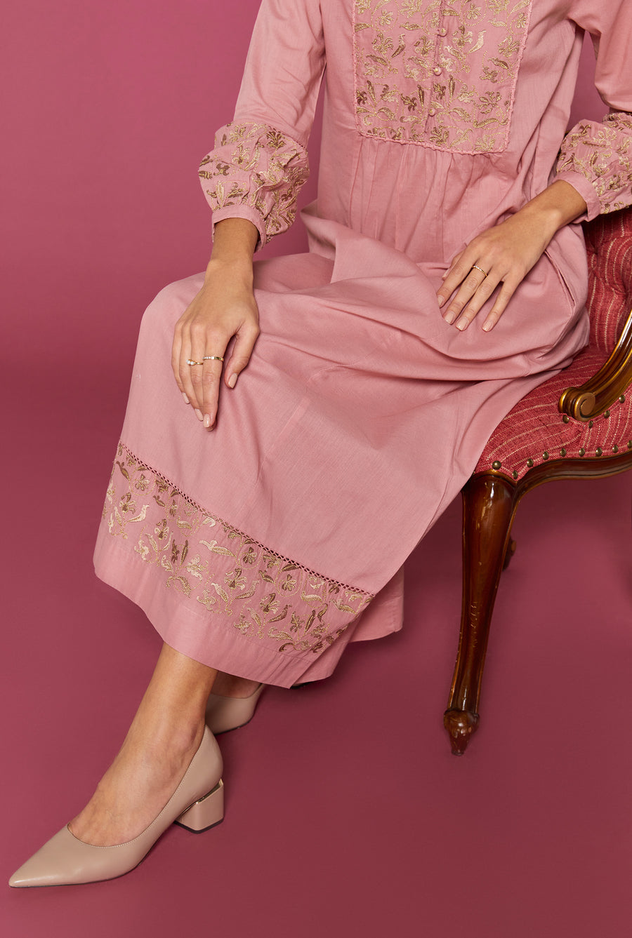 Perdita Rose Blush Cotton  Kaftan