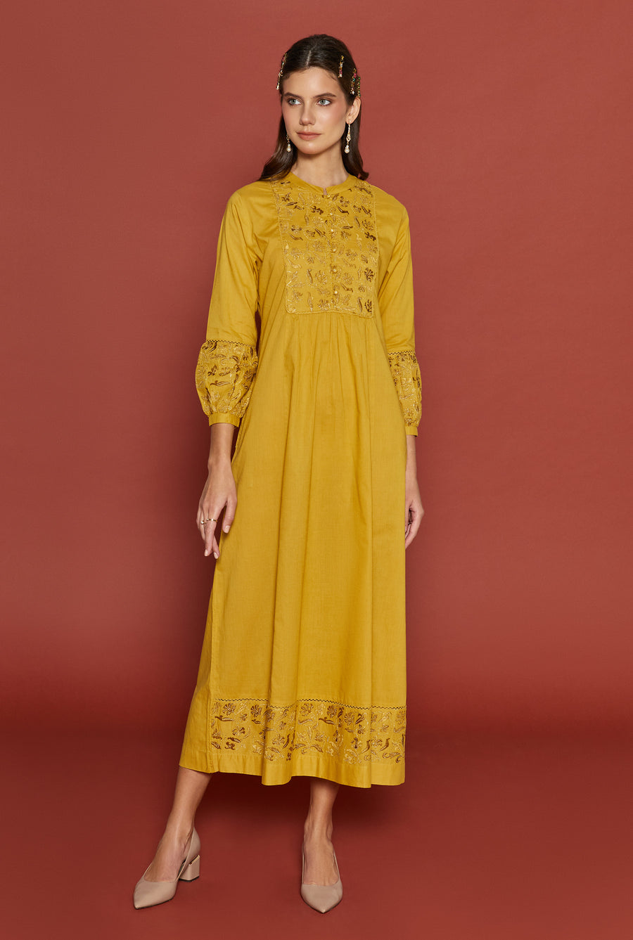 Perdita Ochre Cotton Kaftan
