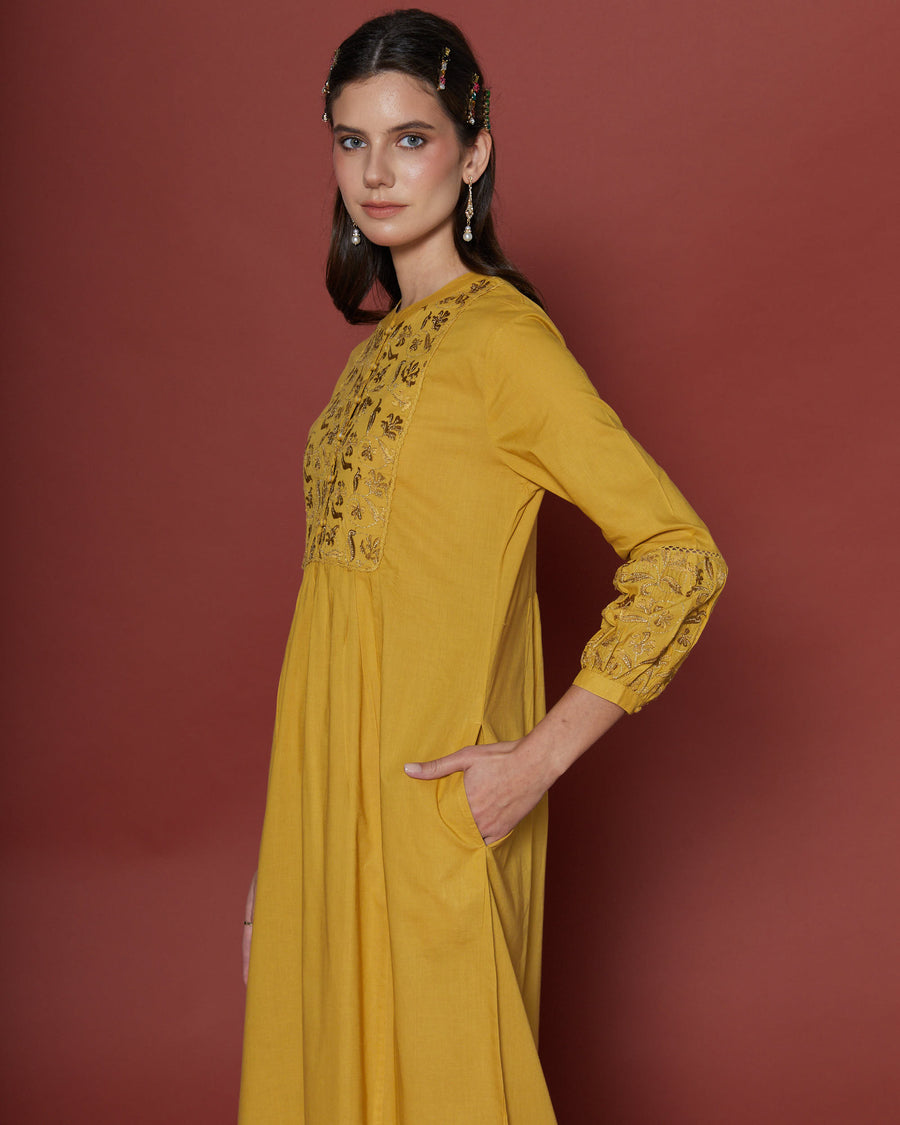 Perdita Ochre Cotton Kaftan