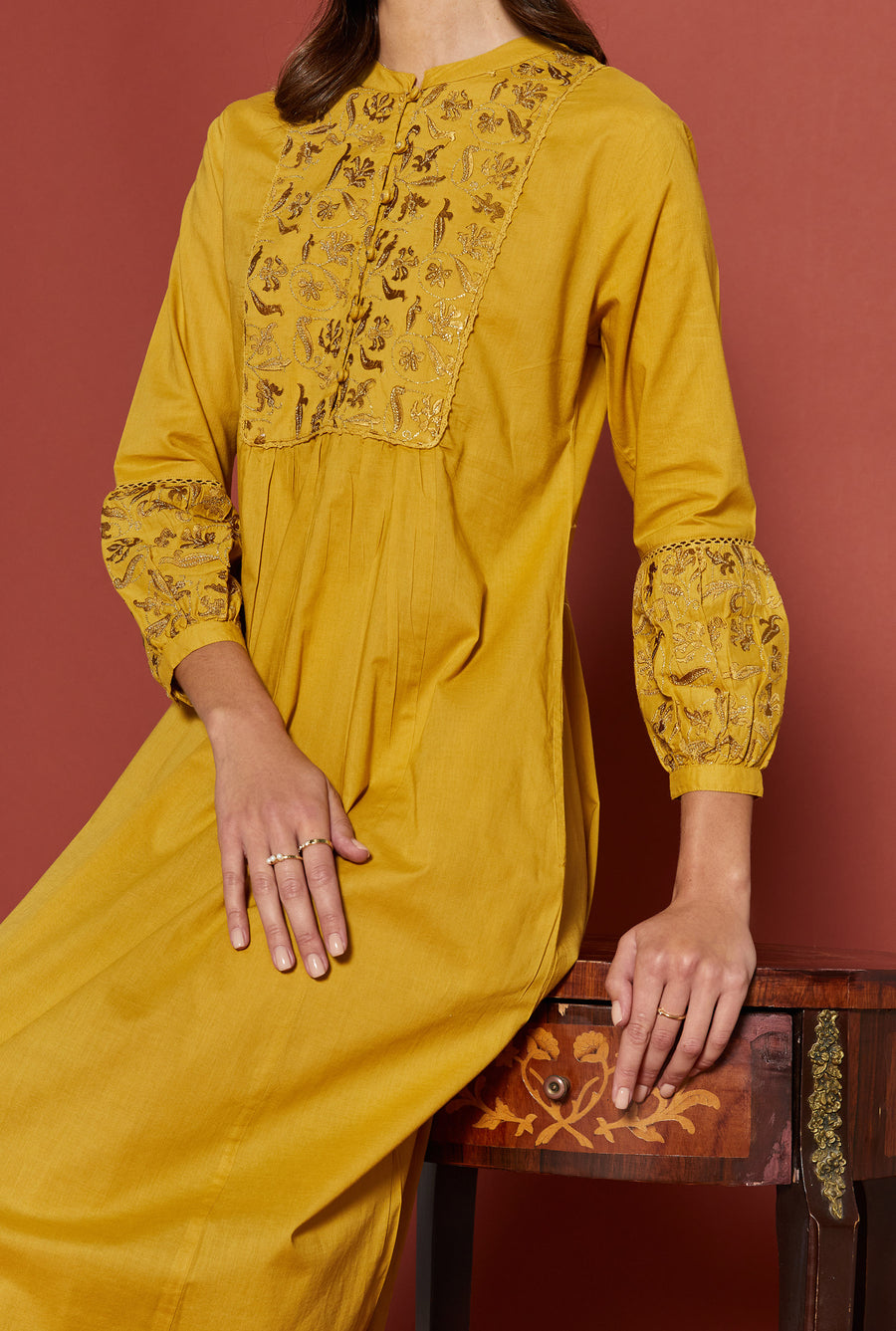 Perdita Ochre Cotton Kaftan