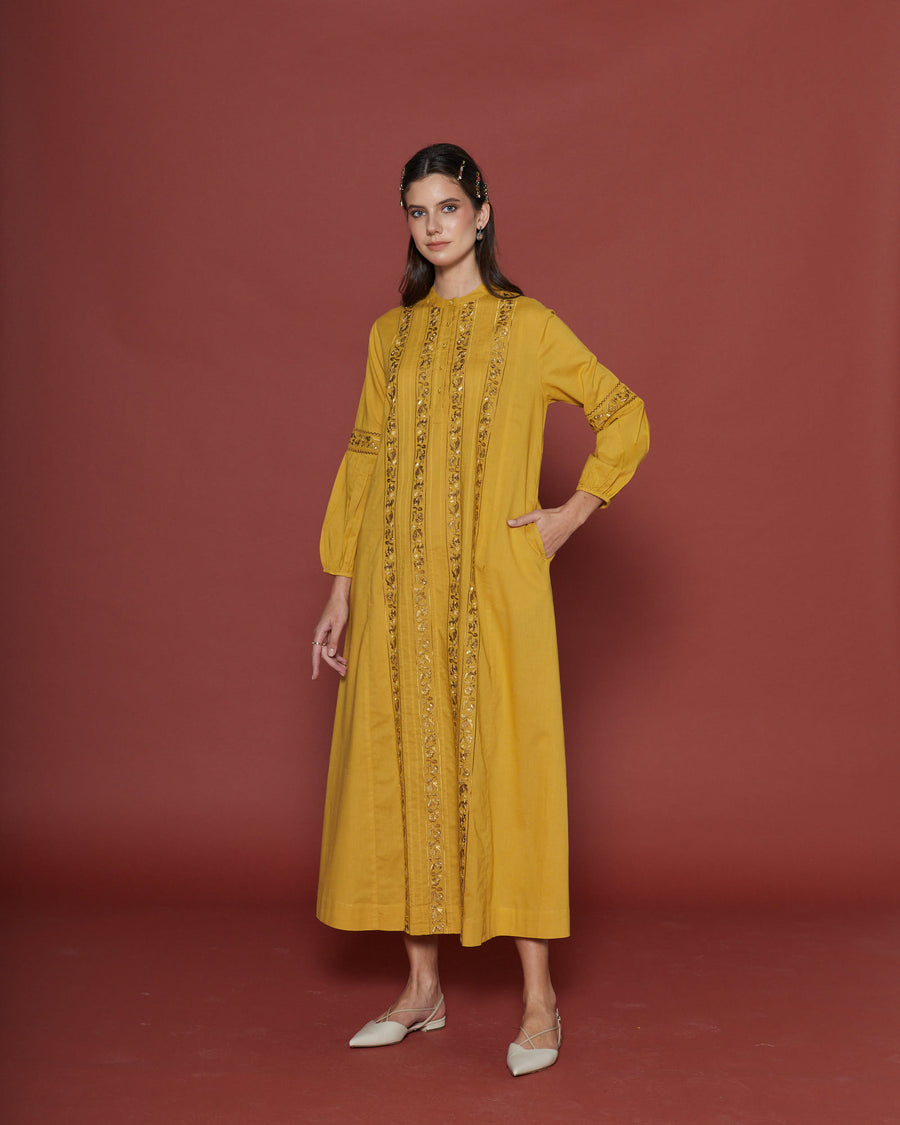 Beatrice Ochre Cotton Kaftan