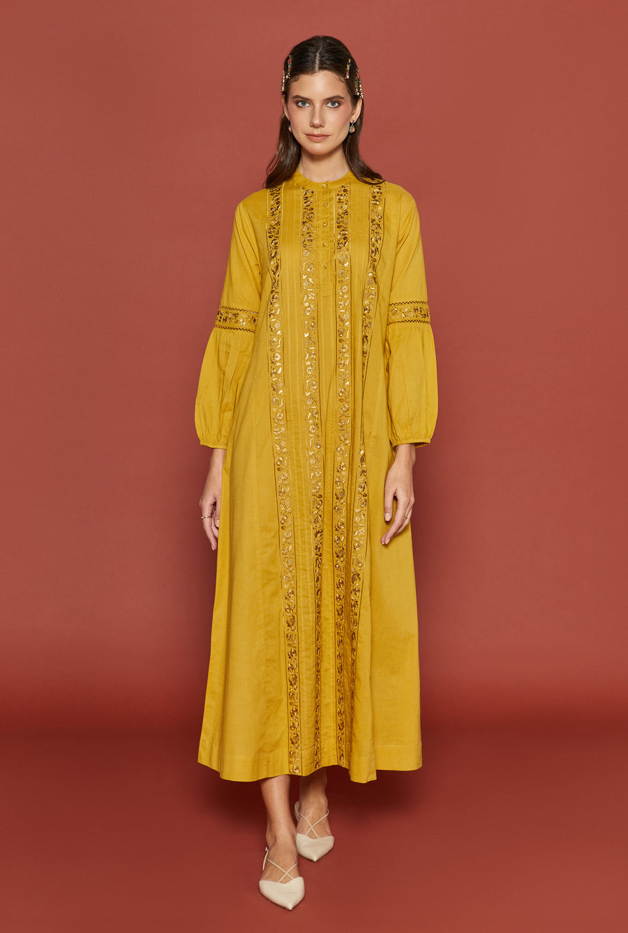 Beatrice Ochre Cotton Kaftan
