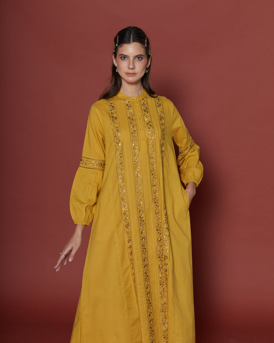 Beatrice Ochre Cotton Kaftan