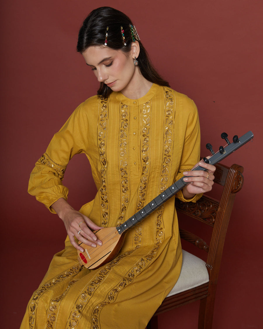 Beatrice Ochre Cotton Kaftan