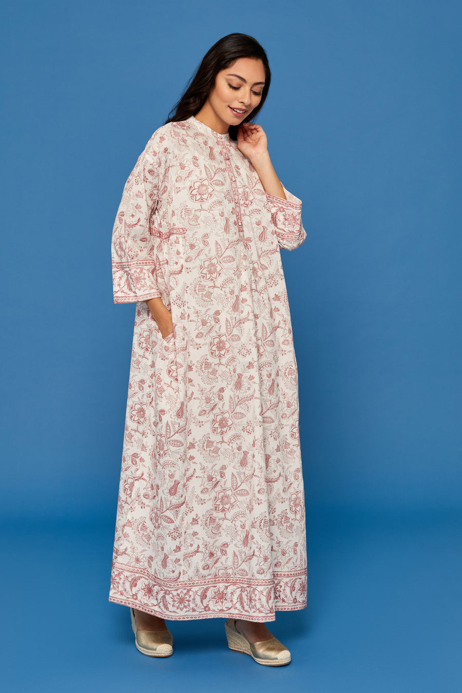 Gulshan Block Printed Dress in Vermilion