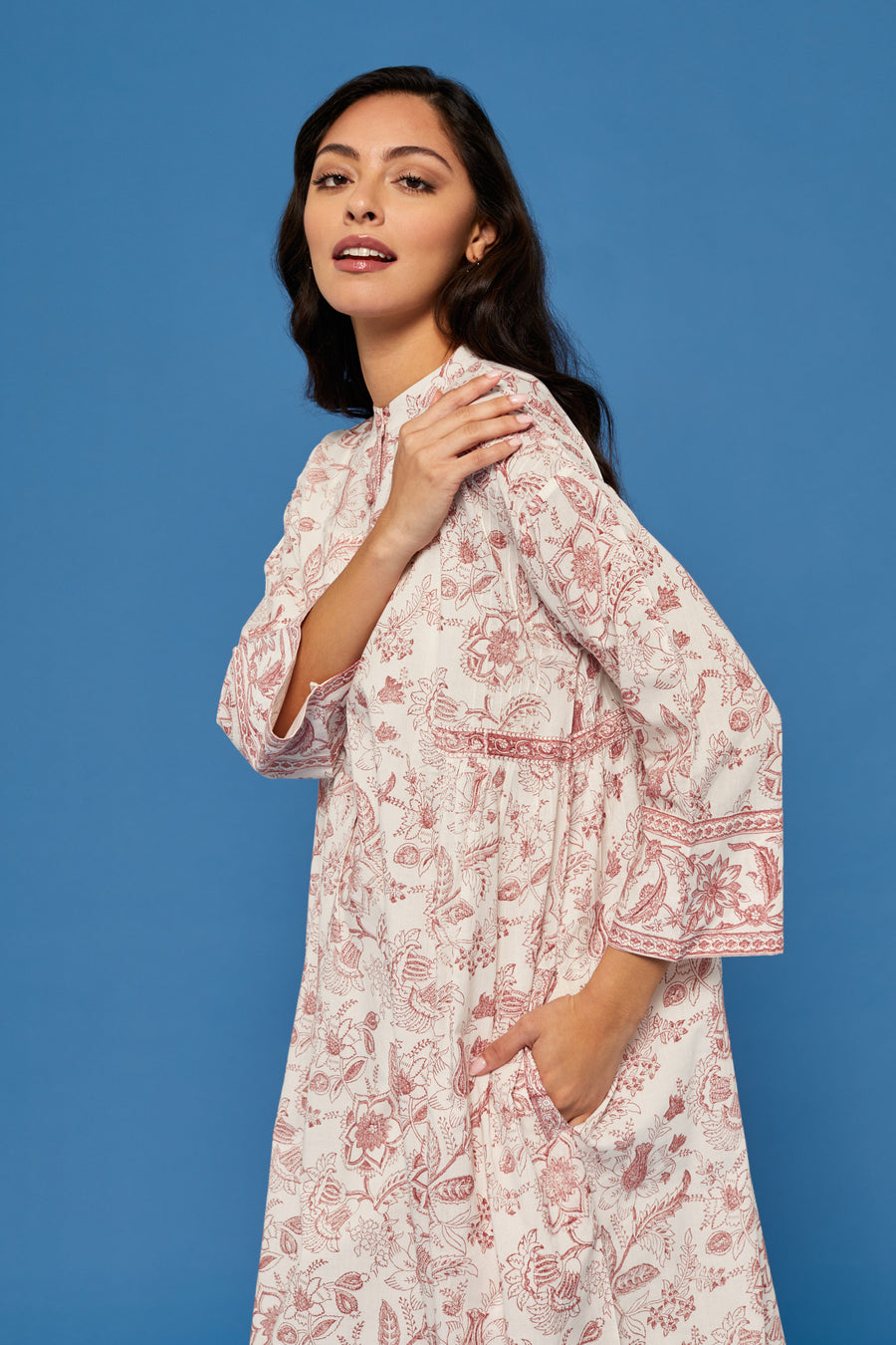 Gulshan Block Printed Dress in Vermilion