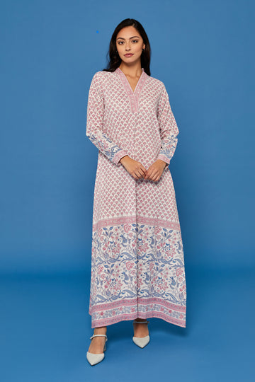 Pahi Block Printed Dress in Rose Pink