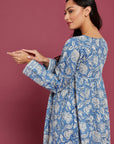 Narjee Block Printed Dress in Indigo Blue