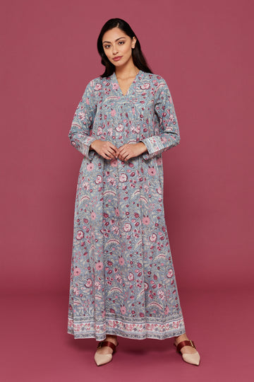 Malli Block Printed Dress in Lapis Blue