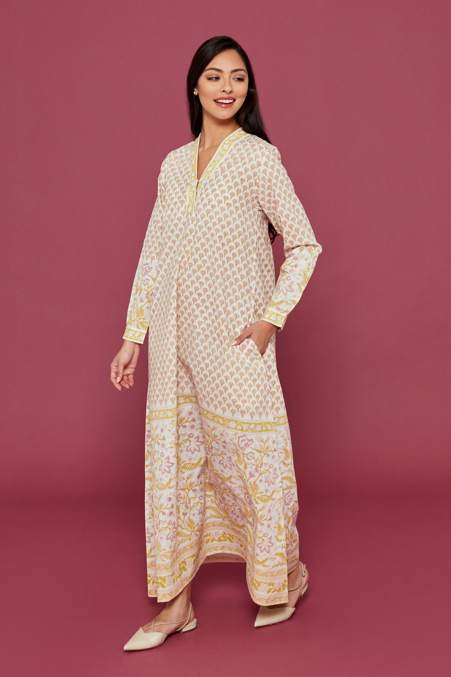 Pahi Block Printed Dress in Amber